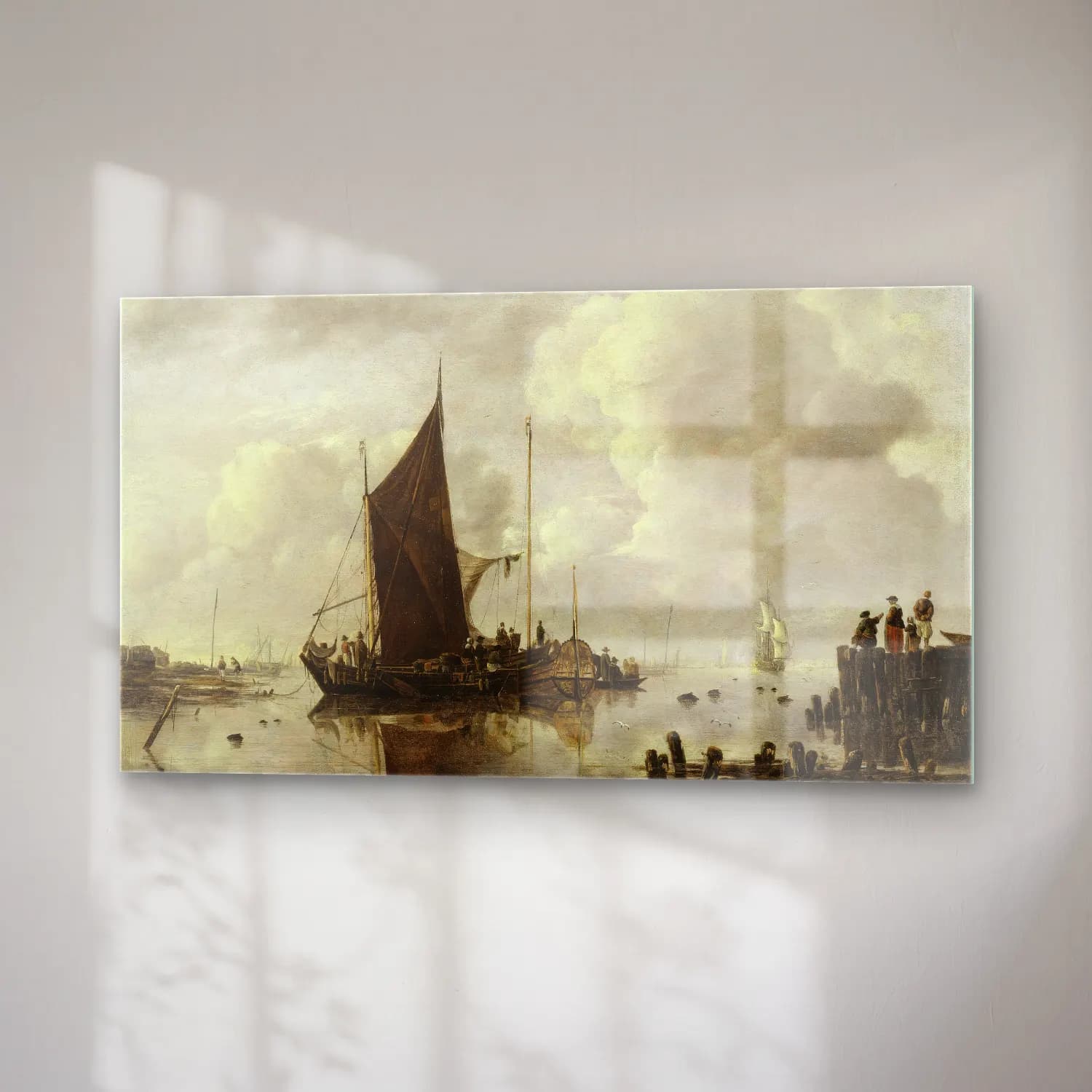 Jan van de Cappelle – Harbour Scene with Reflecting Water cam tablo — sağ açıdan görünüm