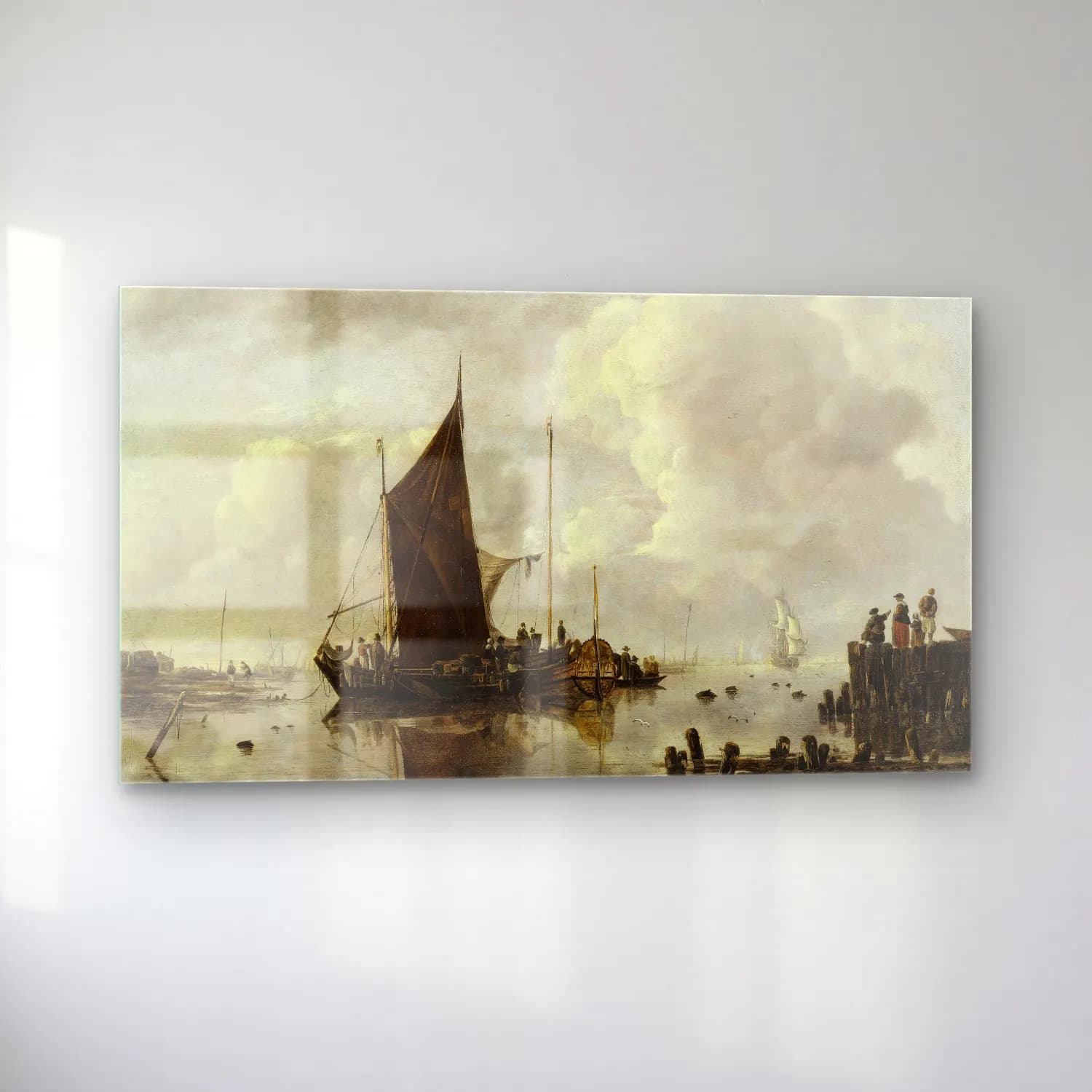 Jan van de Cappelle – Harbour Scene with Reflecting Water cam tablo — sol açıdan görünüm
