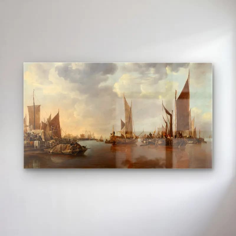 Jan van de Cappelle – Seascape with Ships cam tablo — Jan van de Cappelle – Seascape with Ships — yağlı boya liman ve tekneler