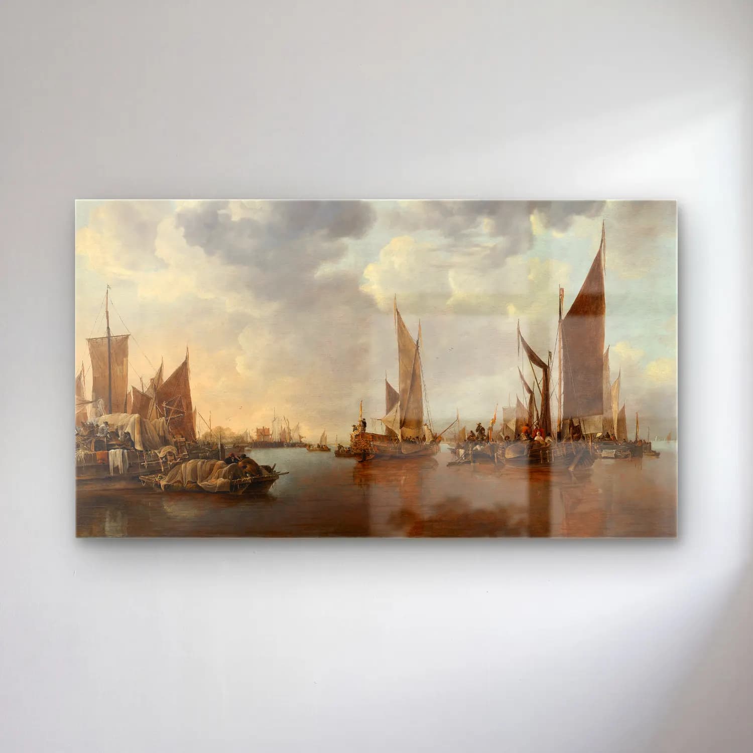 Jan van de Cappelle – Seascape with Ships cam tablo — Jan van de Cappelle – Seascape with Ships — yağlı boya liman ve tekneler