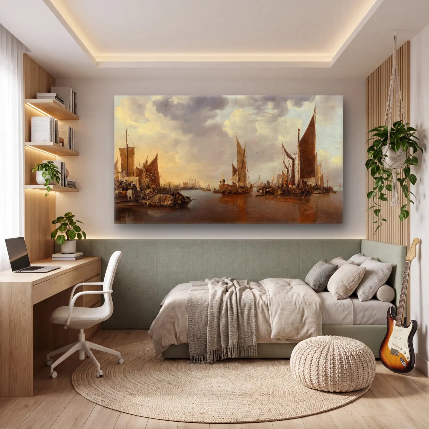 Jan van de Cappelle – Seascape with Ships cam tablo — genç odasında
