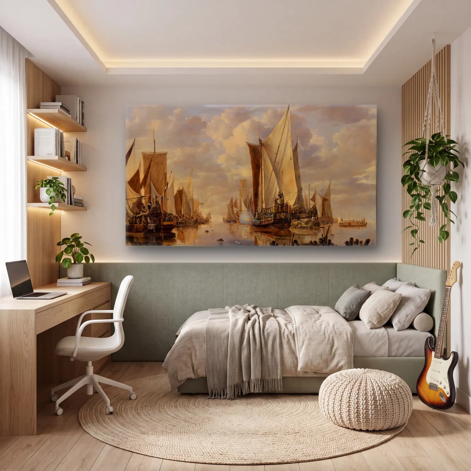 Jan van de Cappelle – Shipping in a Calm at Flushing with a States General Yacht… cam tablo — genç odasında