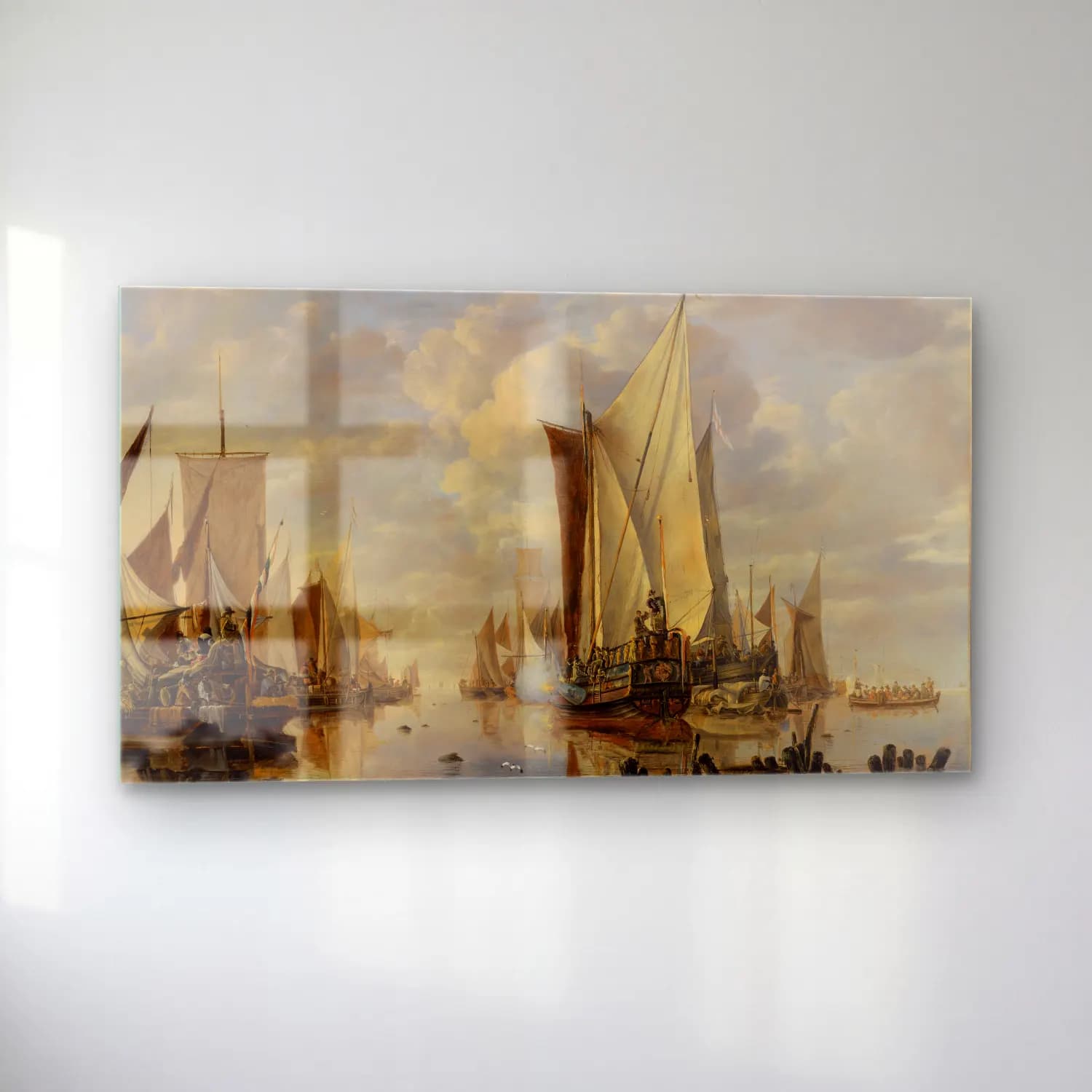 Jan van de Cappelle – Shipping in a Calm at Flushing with a States General Yacht… cam tablo — sol açıdan görünüm