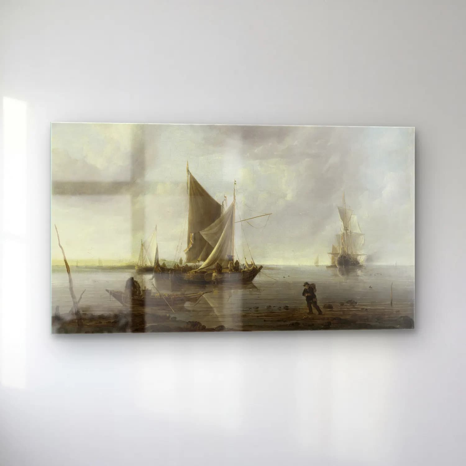 Jan van de Cappelle – Ships at Anchor on a Quiet Sea cam tablo — sol açıdan görünüm