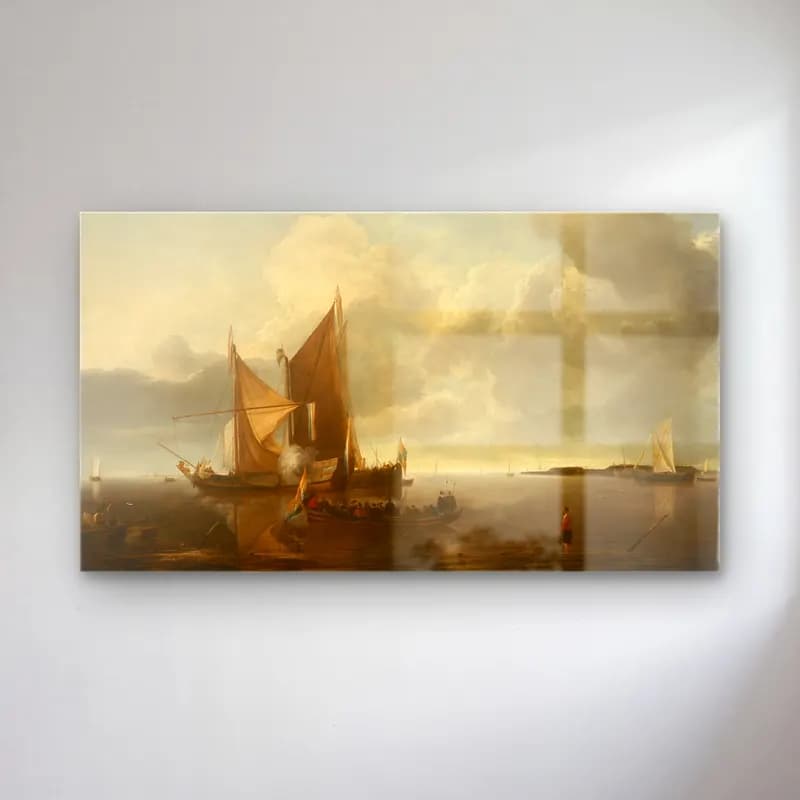 Jan van de Cappelle – Ships in a Calm (circa 1650-1655) cam tablo — Jan van de Cappelle – Ships in a Calm (circa 1650-1655) — yağlı boya liman ve tekneler