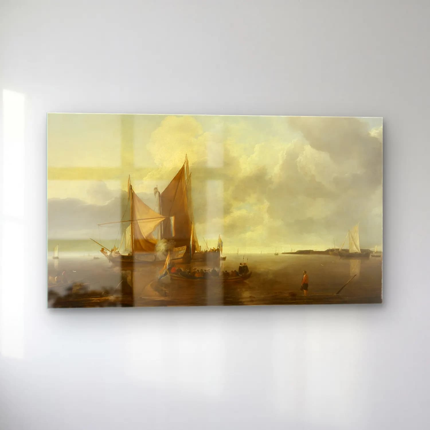 Jan van de Cappelle – Ships in a Calm (circa 1650-1655) cam tablo — sol açıdan görünüm