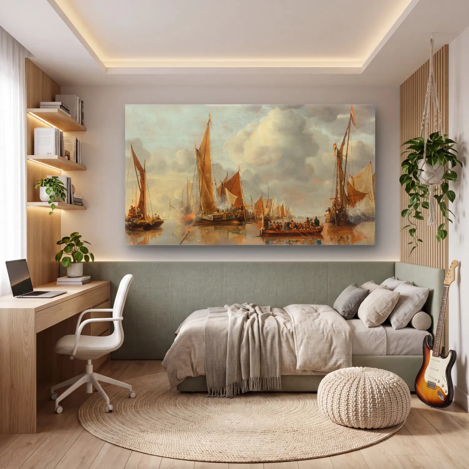 Jan van de Cappelle – The Home Fleet Saluting the State Barge cam tablo — genç odasında