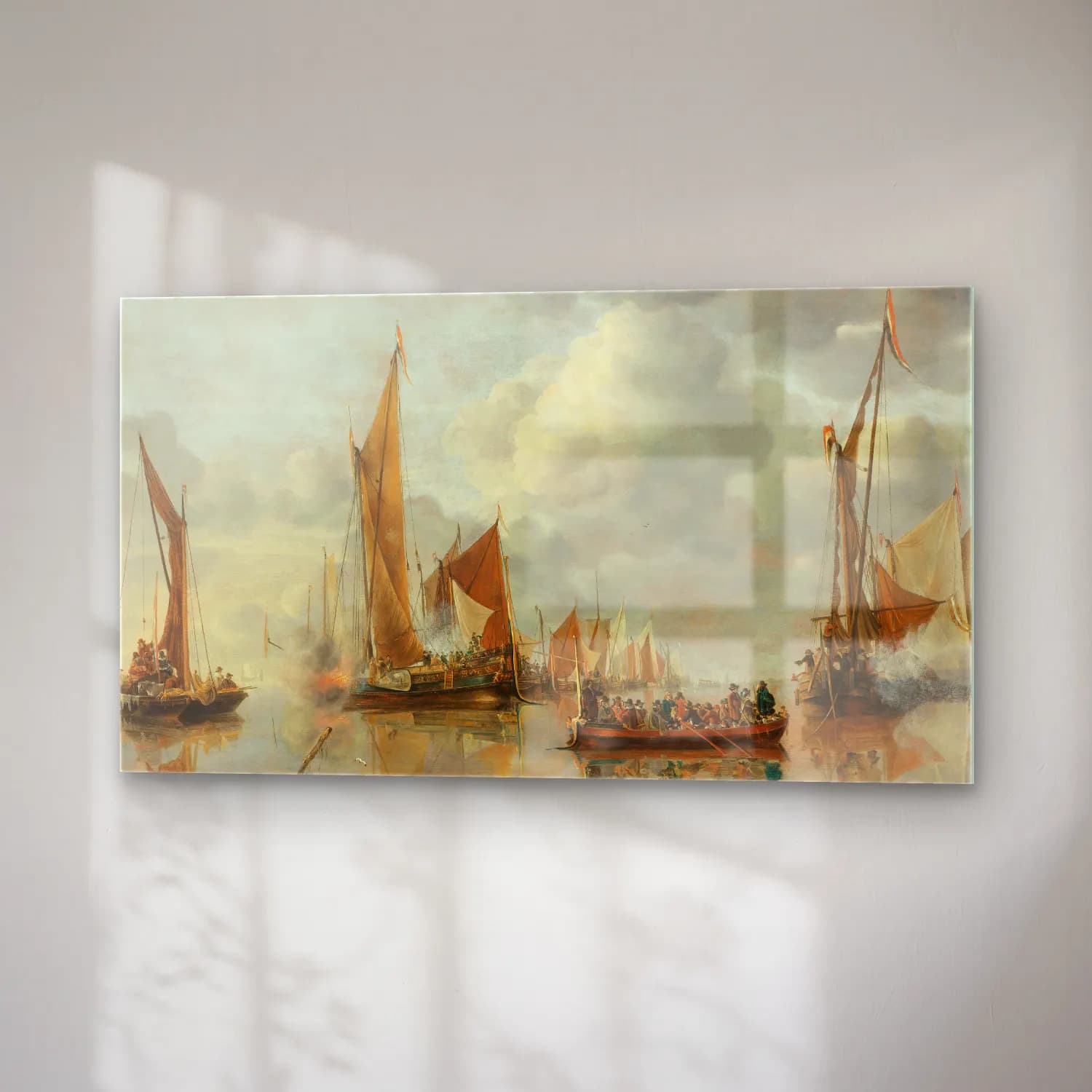 Jan van de Cappelle – The Home Fleet Saluting the State Barge cam tablo — sağ açıdan görünüm