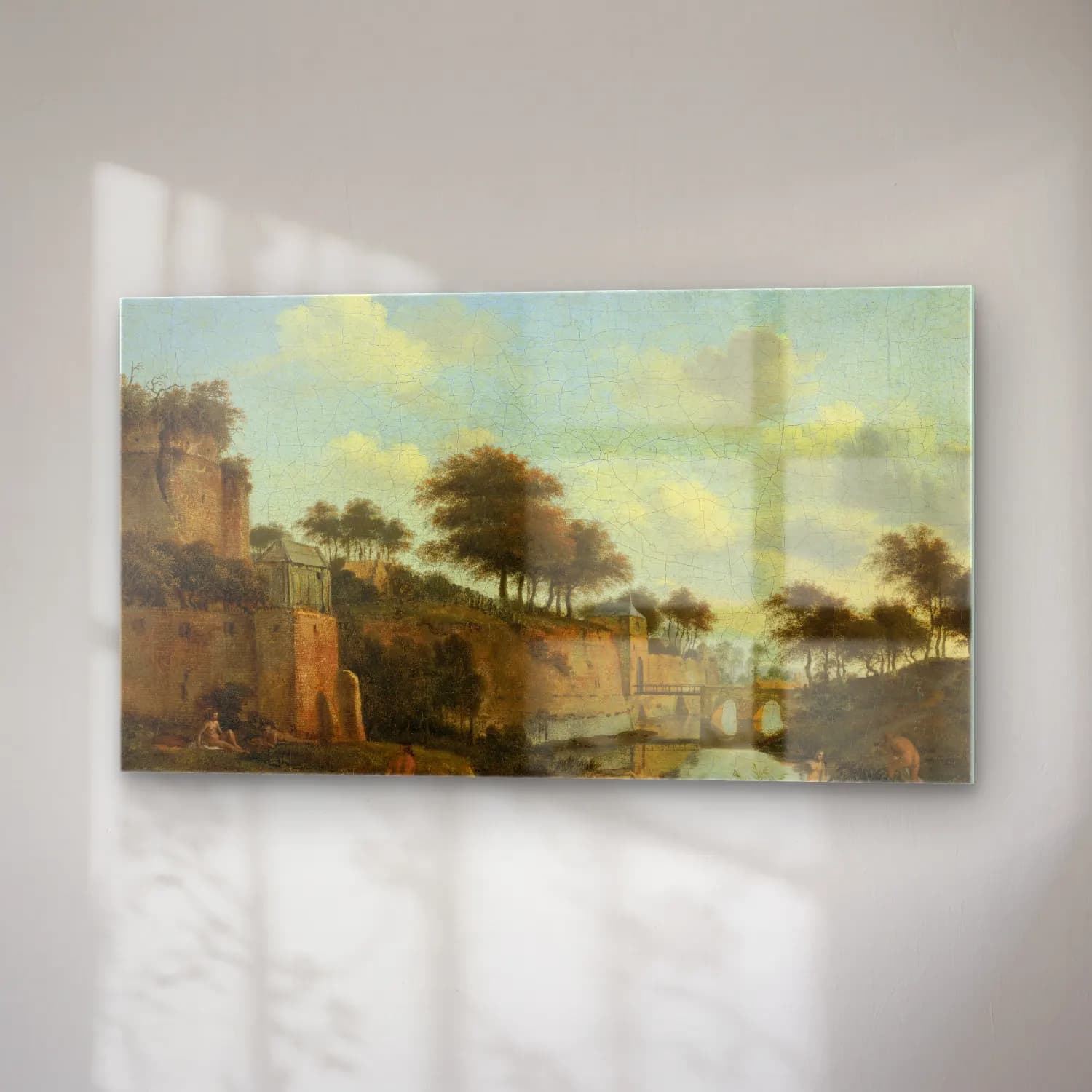 Jan van der Heyden – A fortified town with figures bathing cam tablo — sağ açıdan görünüm