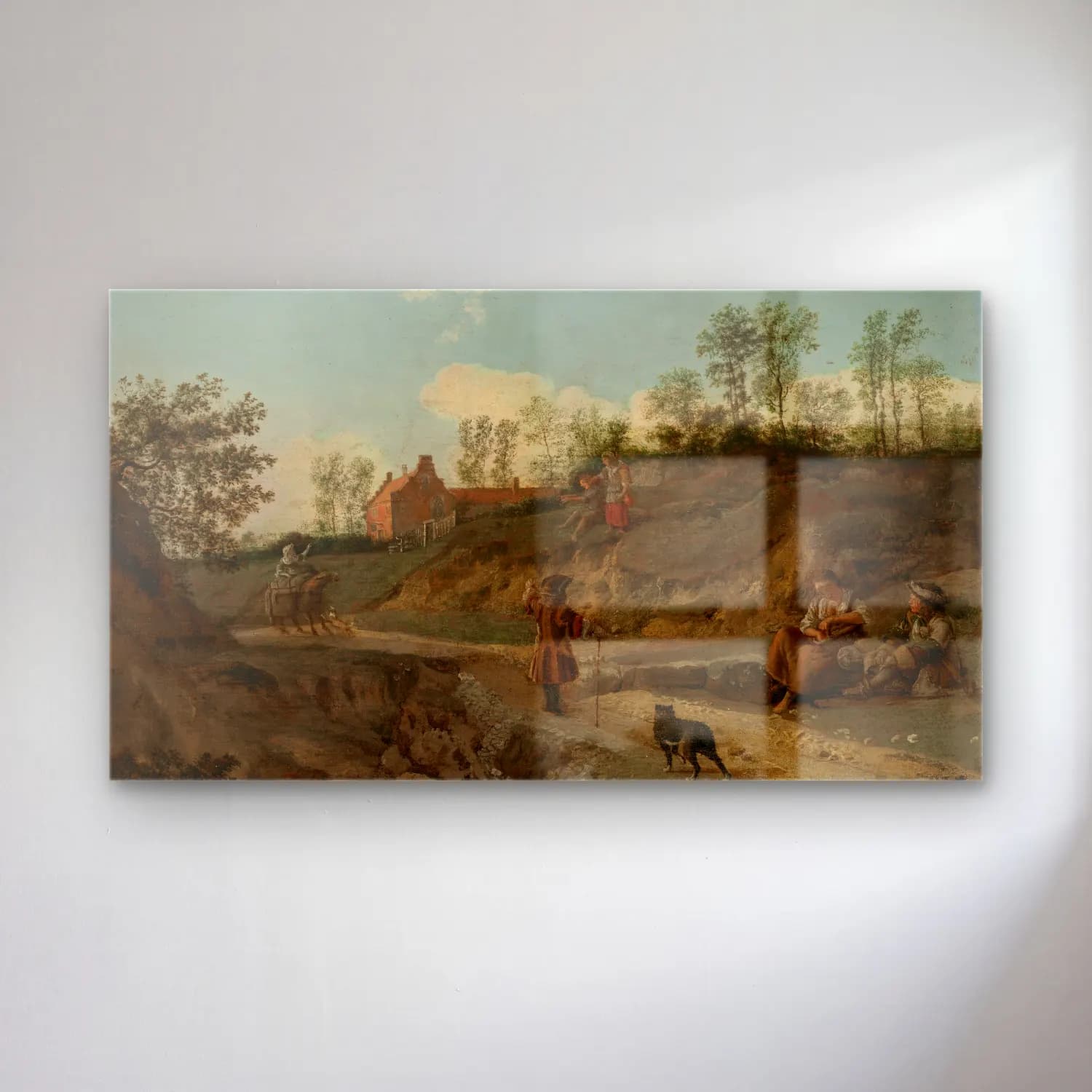 Jan van der Heyden – A rural landscape, with figures conversing cam tablo — Jan van der Heyden – A rural landscape, with figures conversing — yağlı boya kır evi