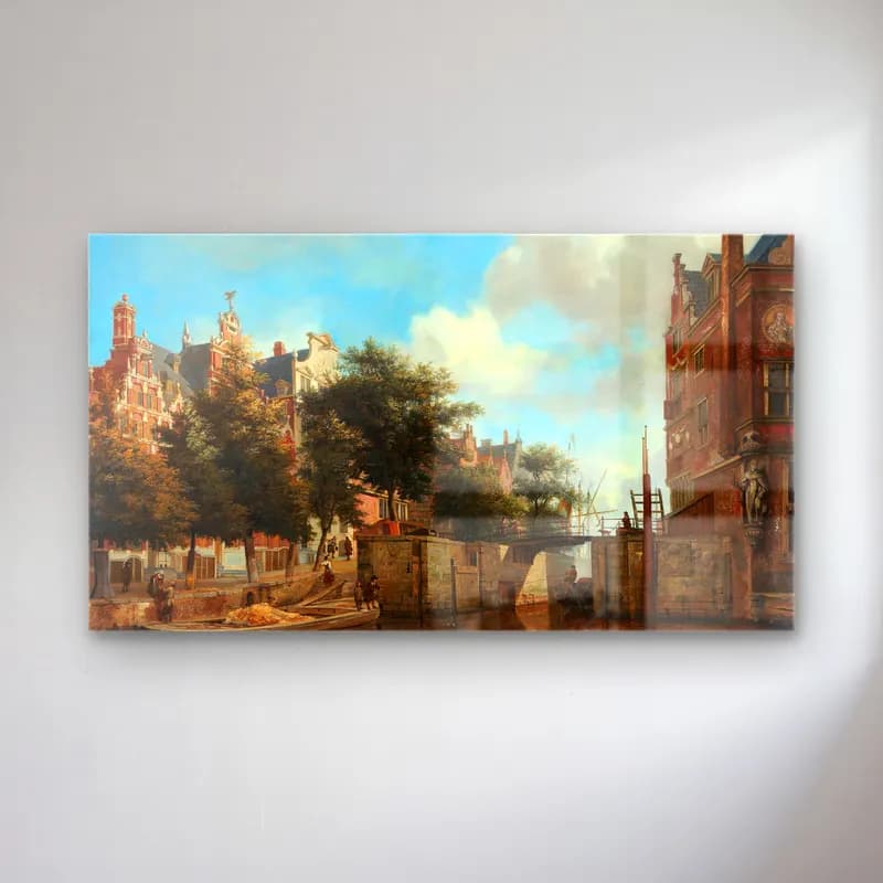 Jan van der Heyden – Amsterdam City View with Houses cam tablo — Jan van der Heyden – Amsterdam City View with Houses — yağlı boya liman ve tekneler