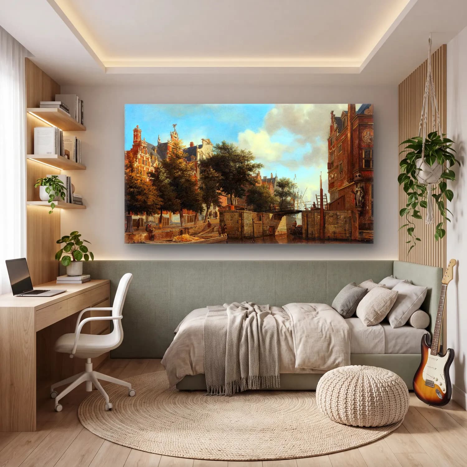Jan van der Heyden – Amsterdam City View with Houses cam tablo — genç odasında