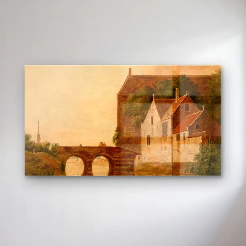 Jan van der Heyden – Bridge over a River cam tablo — Jan van der Heyden – Bridge over a River — yağlı boya köprü
