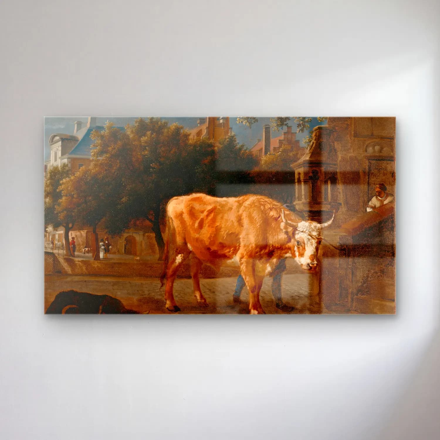 Jan van der Heyden – Bull in a City Street (ca. 1670) cam tablo — Jan van der Heyden – Bull in a City Street (ca. 1670) — yağlı boya i̇nek