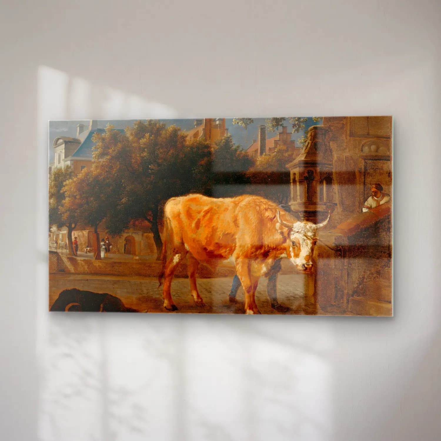 Jan van der Heyden – Bull in a City Street (ca. 1670) cam tablo — sağ açıdan görünüm