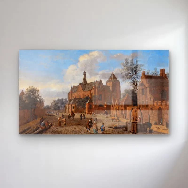 Jan van der Heyden – Der Kirchplatz von Veere in Zeeland cam tablo — Jan van der Heyden – Der Kirchplatz von Veere in Zeeland — yağlı boya katedral