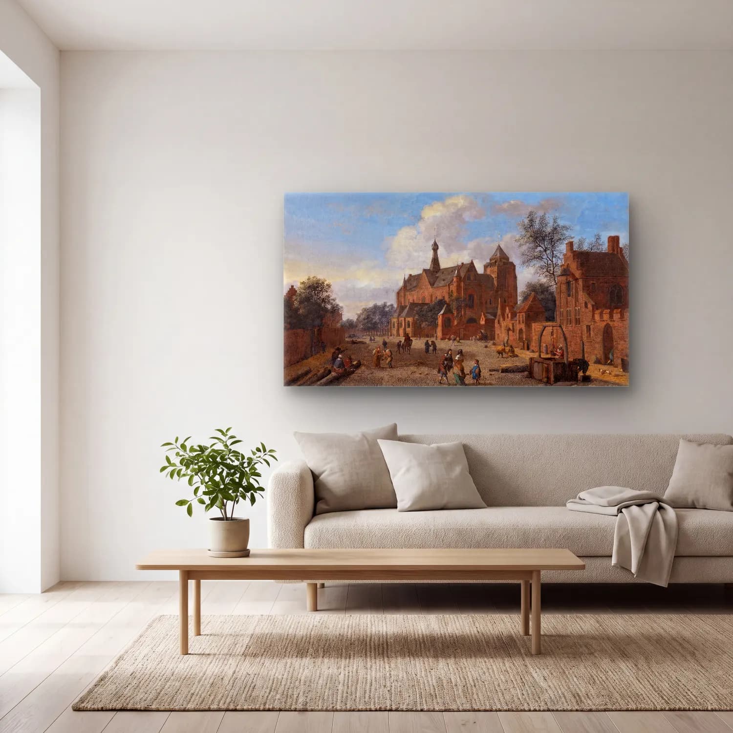 Jan van der Heyden – Der Kirchplatz von Veere in Zeeland cam tablo — açık renk salonda