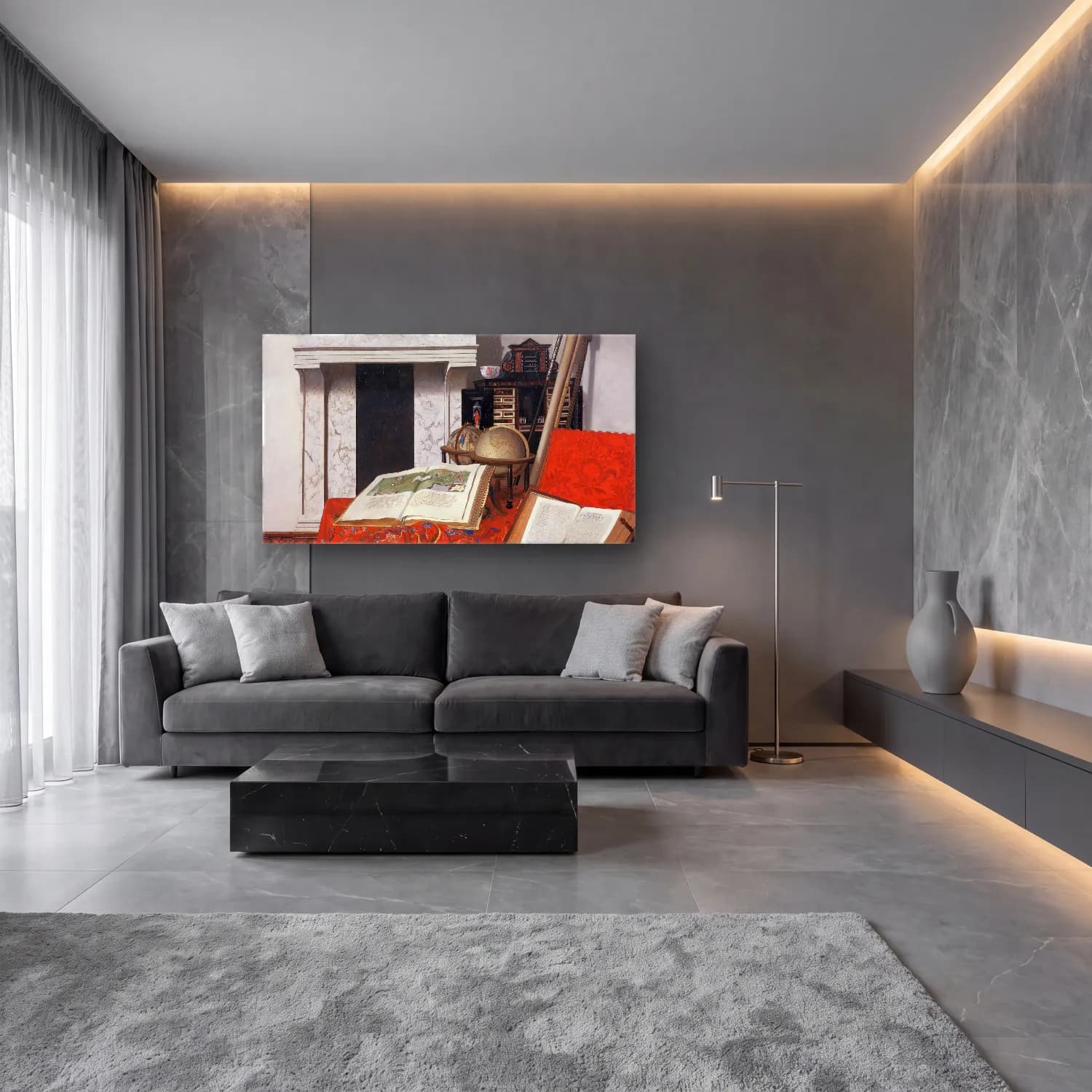 Jan van der Heyden – Room Corner With Curiosities cam tablo — lüks salon duvarında
