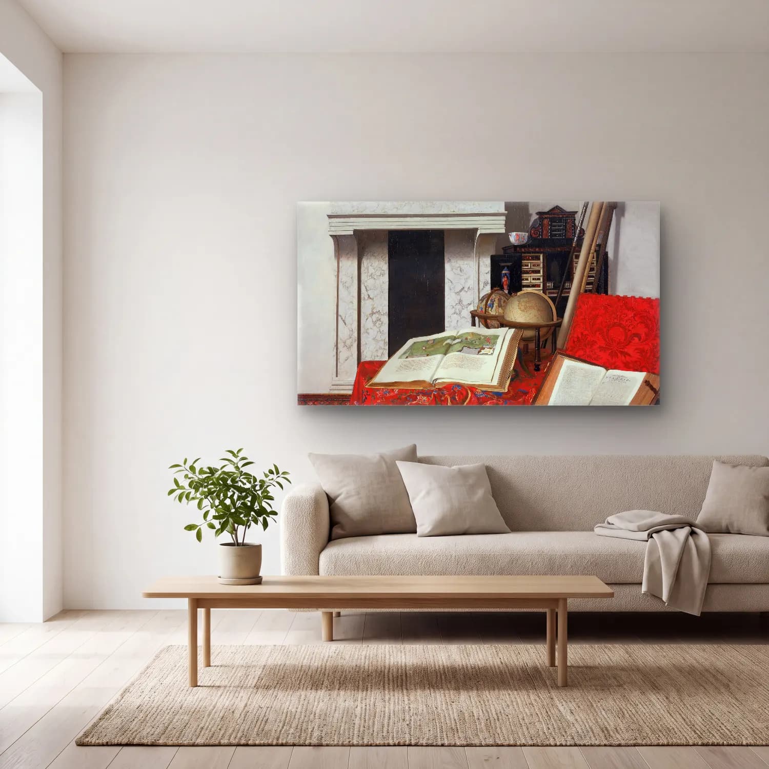 Jan van der Heyden – Room Corner With Curiosities cam tablo — açık renk salonda