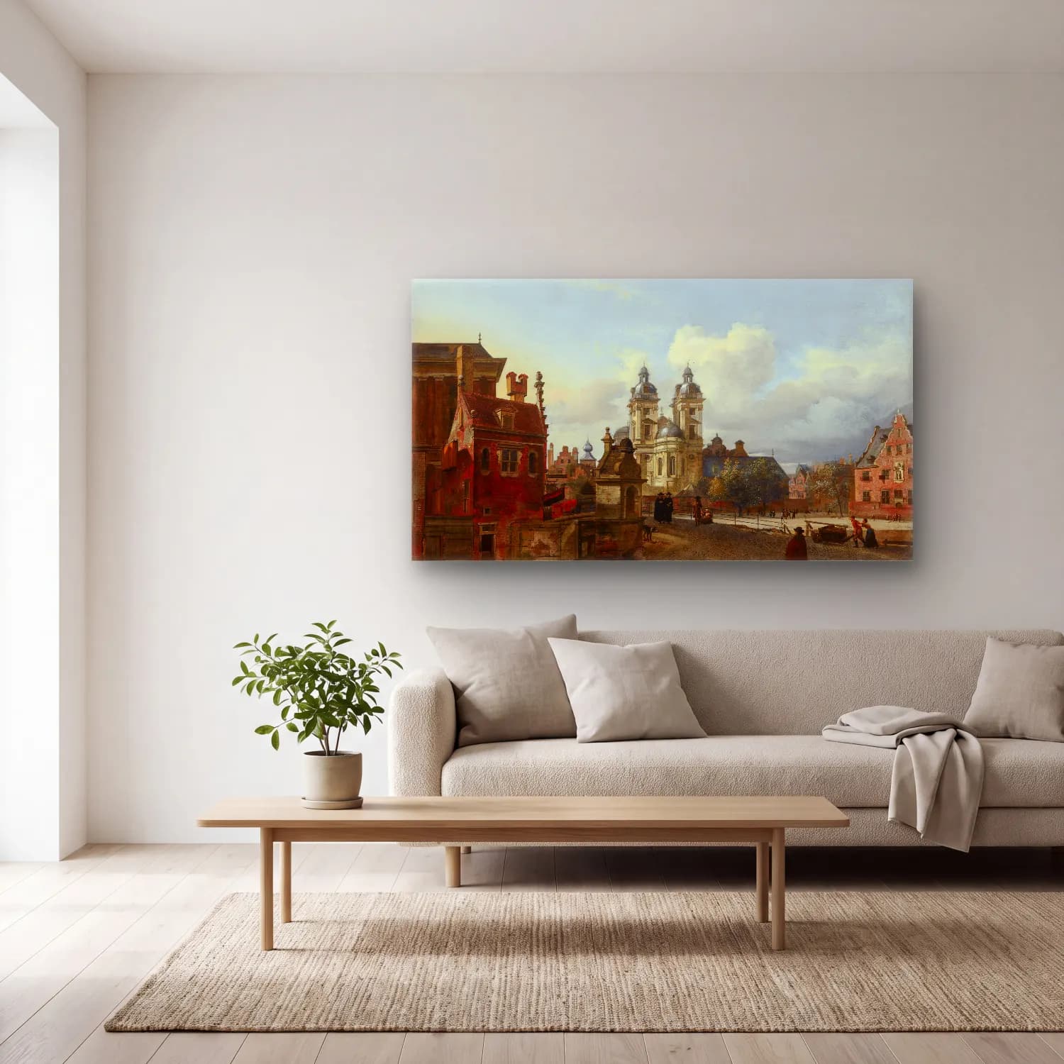 Jan van der Heyden – The Church of St Andrew in Düsseldorf cam tablo — açık renk salonda
