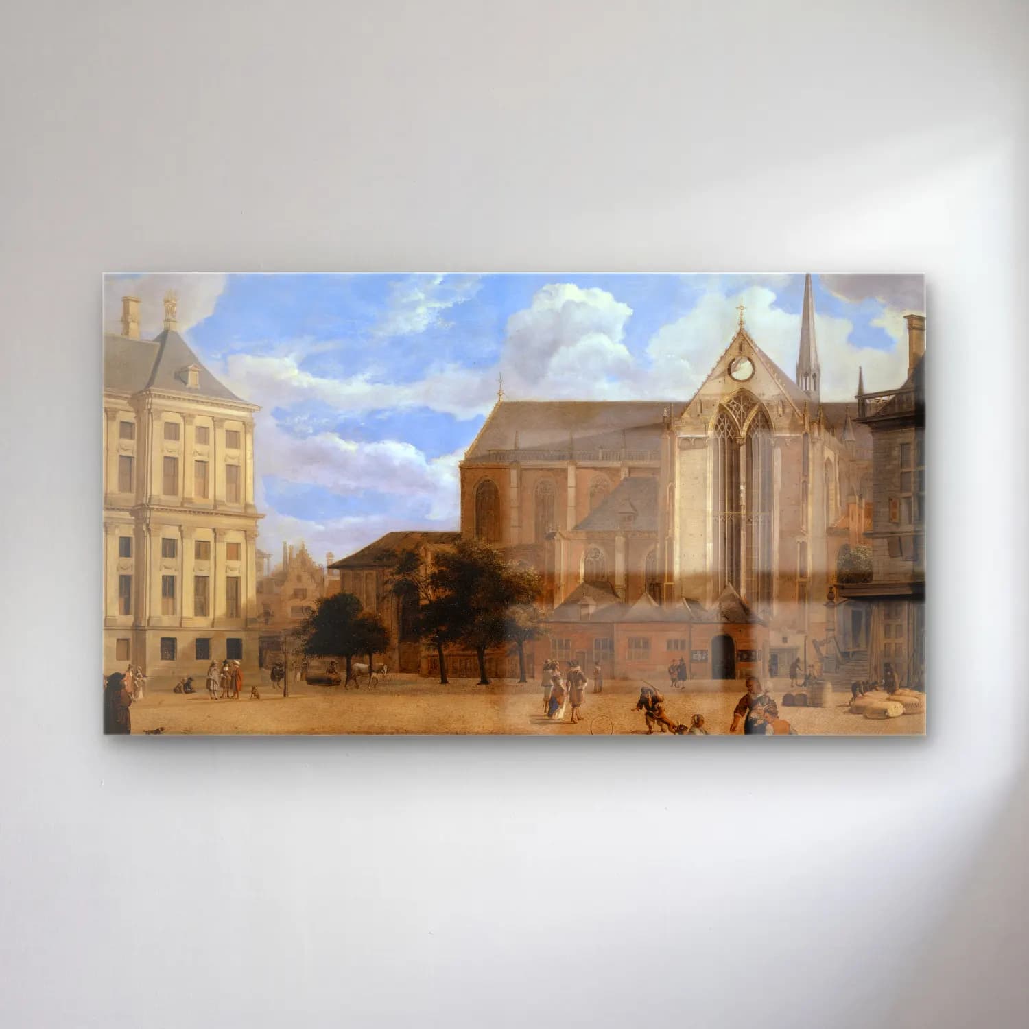 Jan van der Heyden – The Dam in Amsterdam towards the Townhall and Nieuwe Kerk cam tablo — Jan van der Heyden – The Dam in Amsterdam towards the Townhall and Nieuwe Kerk — yağlı boya katedral
