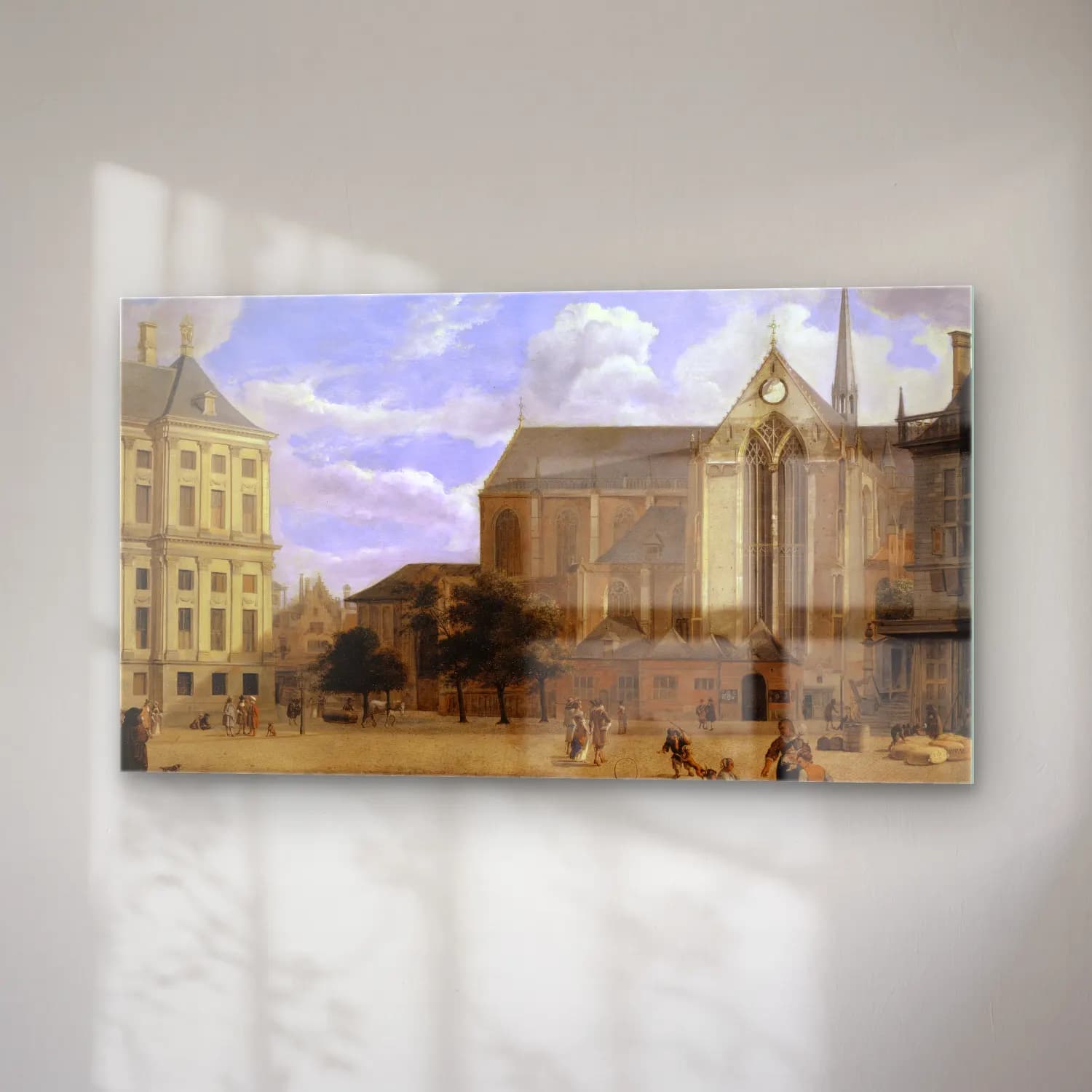 Jan van der Heyden – The Dam in Amsterdam towards the Townhall and Nieuwe Kerk cam tablo — sağ açıdan görünüm