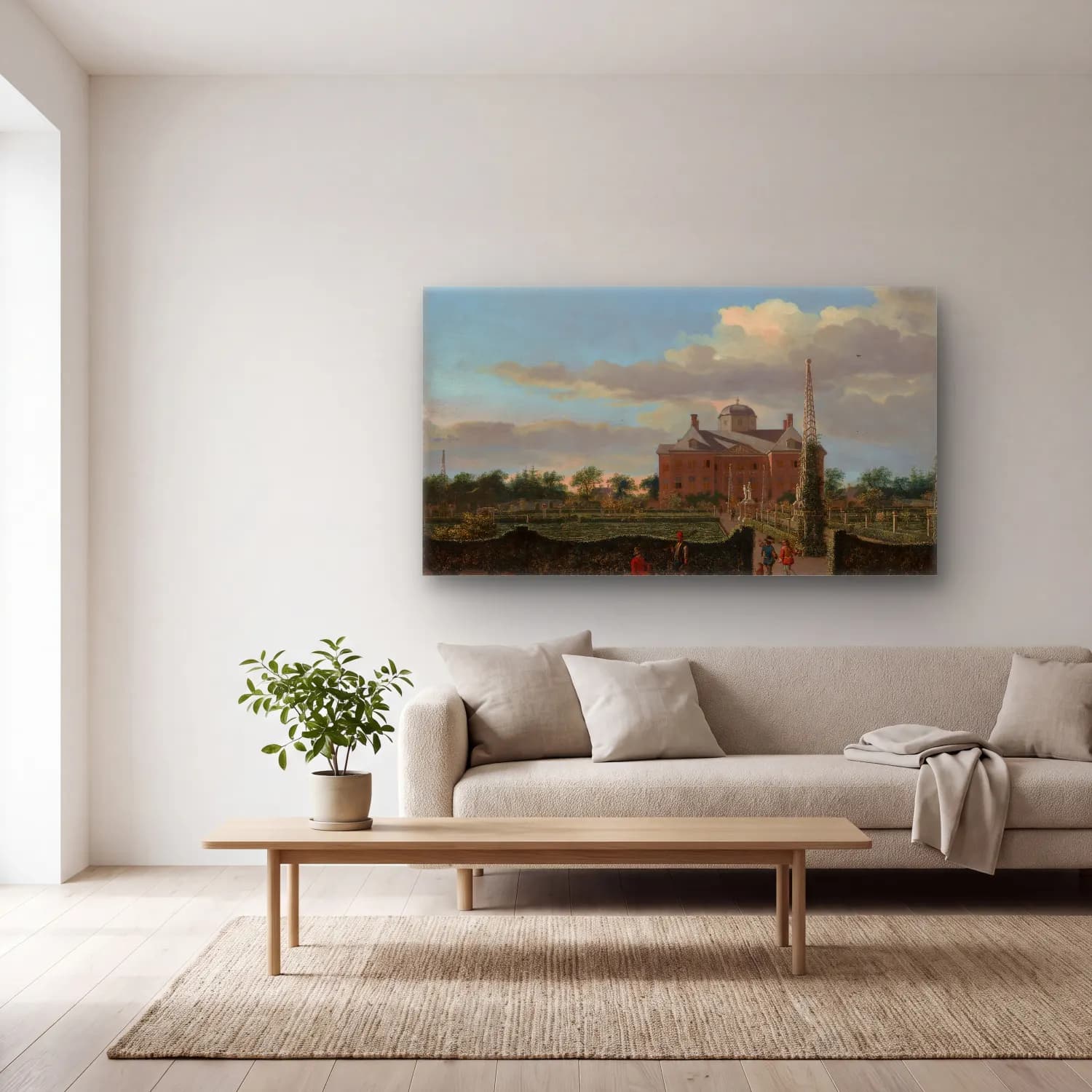 Jan van der Heyden – The Huis ten Bosch at The Hague and Its Formal cam tablo — açık renk salonda