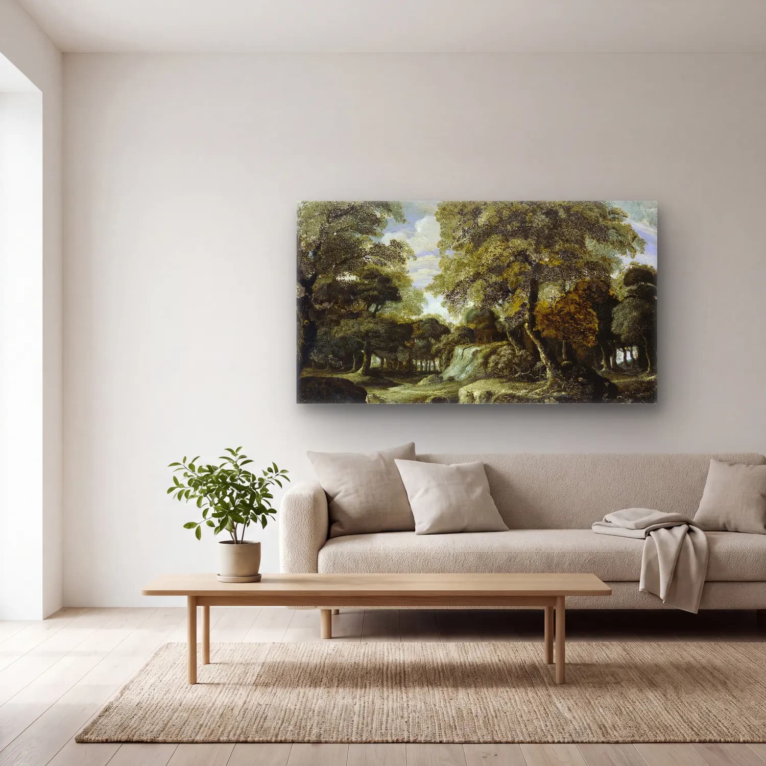 Jan van der Heyden – View in the Woods cam tablo — açık renk salonda