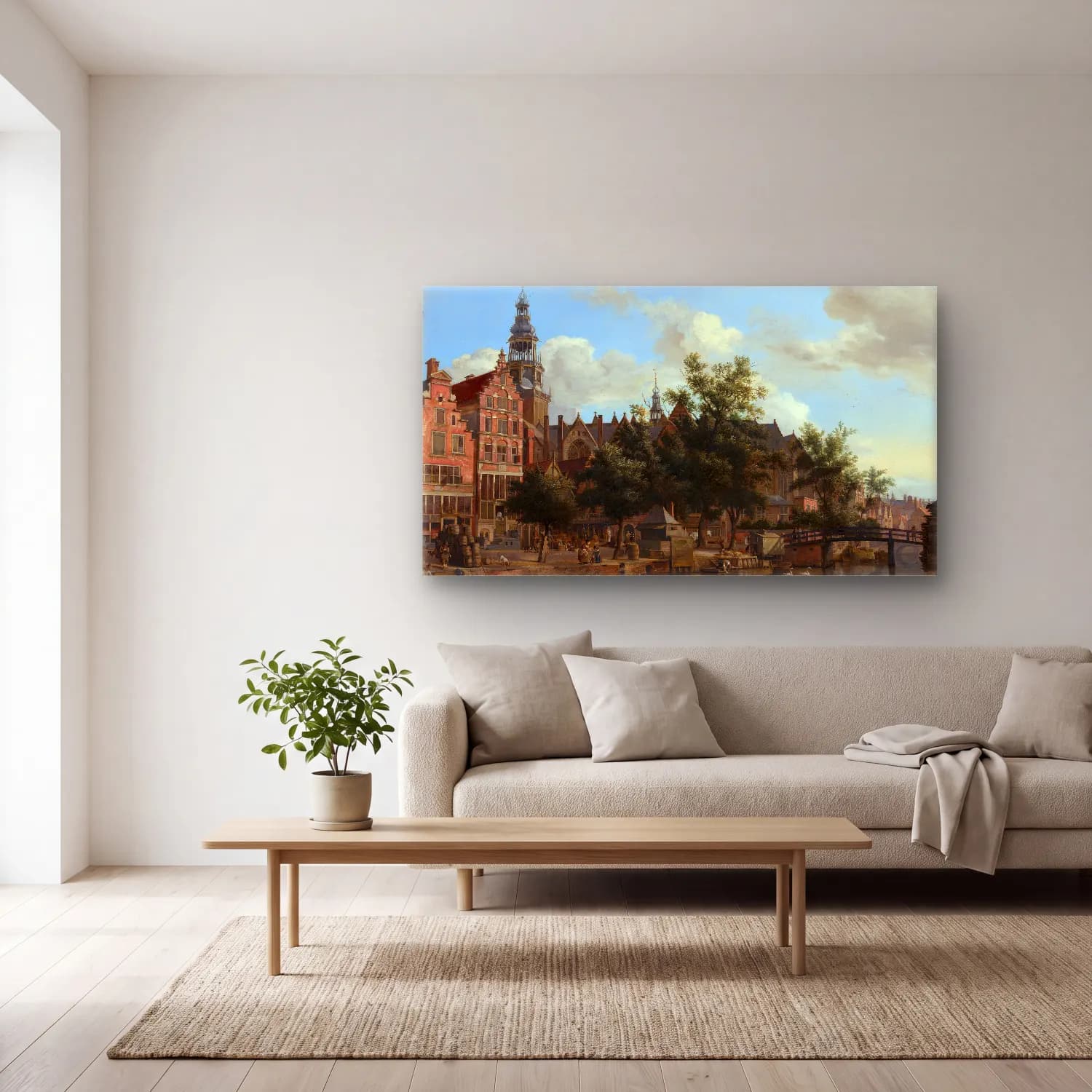 Jan van der Heyden – View of Oudezijds Voorburgwal with the Oude Kerk in… cam tablo — açık renk salonda