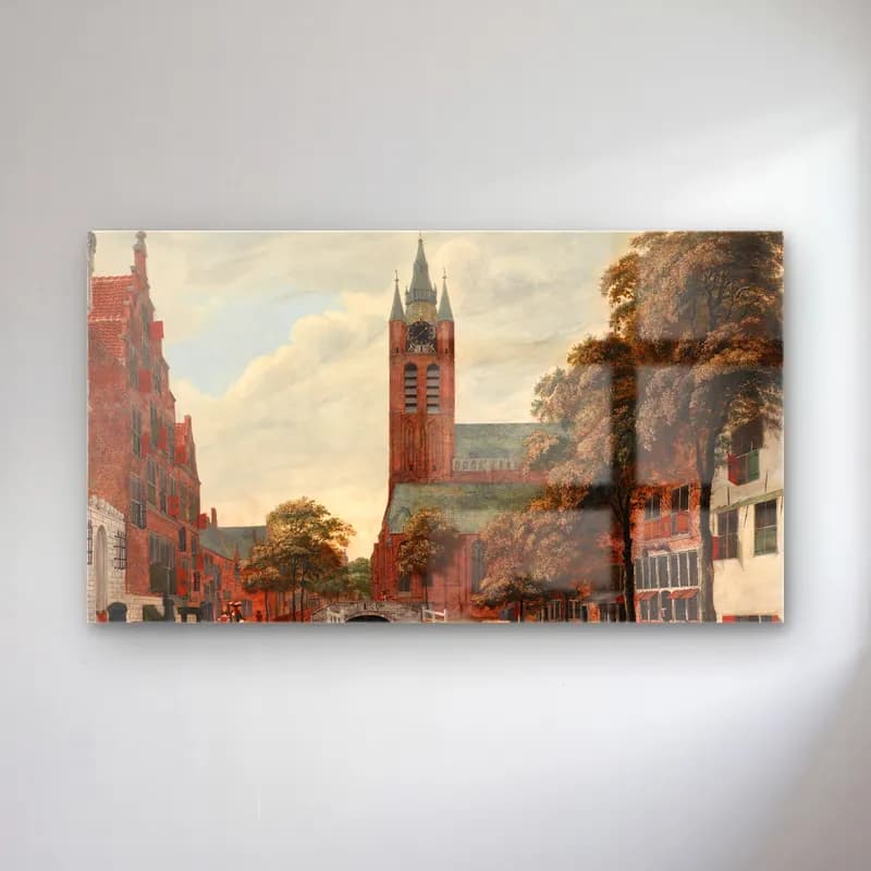 Jan van der Heyden – View of the Oude Delft Canal, Delft (ca. 1660) cam tablo — Jan van der Heyden – View of the Oude Delft Canal, Delft (ca. 1660) — suluboya katedral
