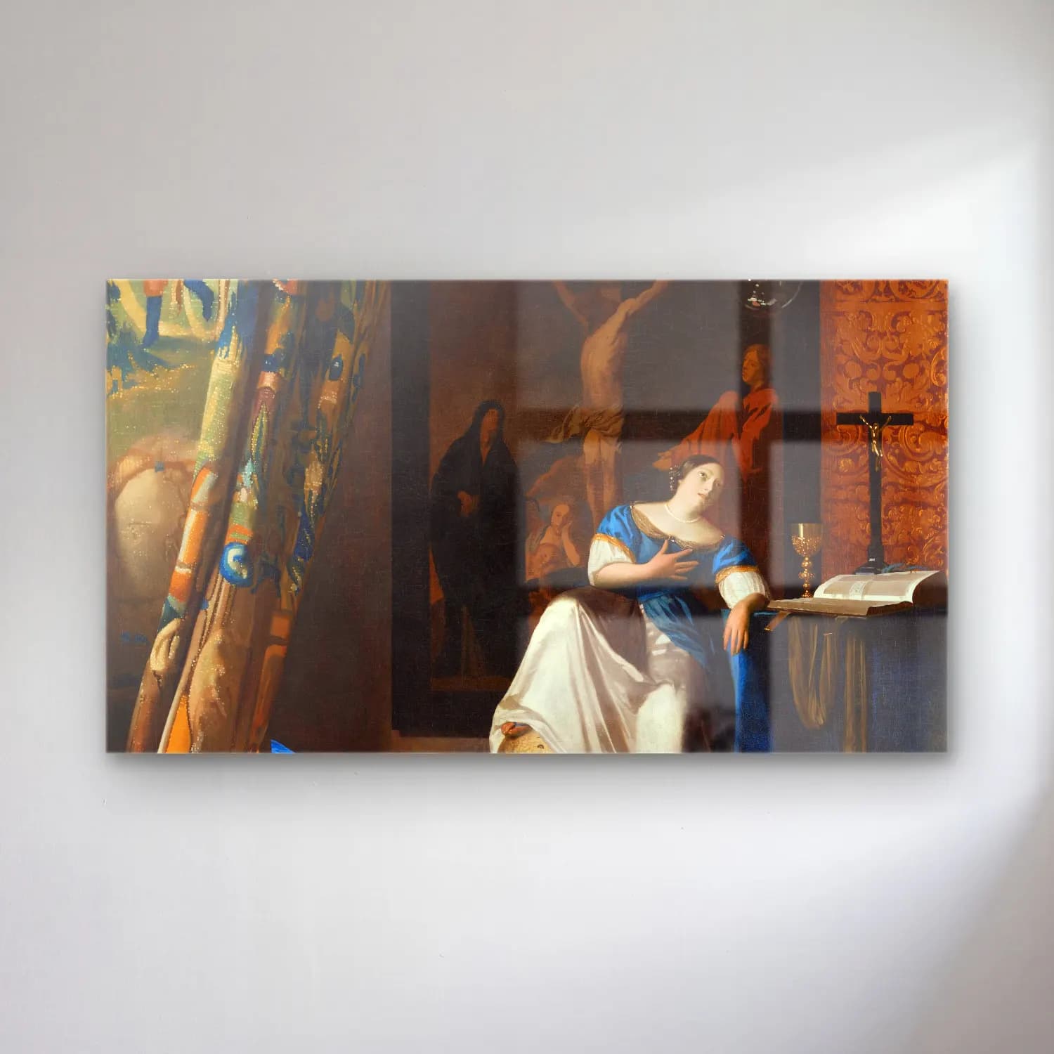 Johannes Vermeer – Allegory of the Catholic Faith cam tablo — Johannes Vermeer – Allegory of the Catholic Faith — yağlı boya dini sahne