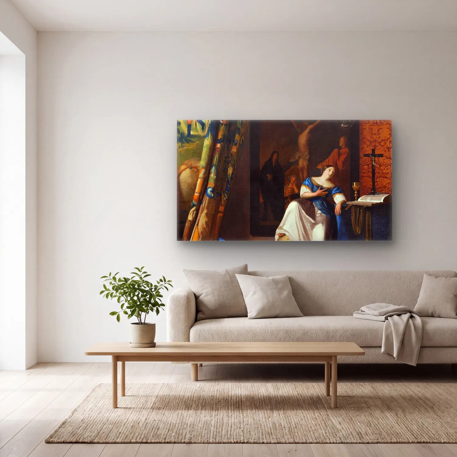 Johannes Vermeer – Allegory of the Catholic Faith cam tablo — açık renk salonda