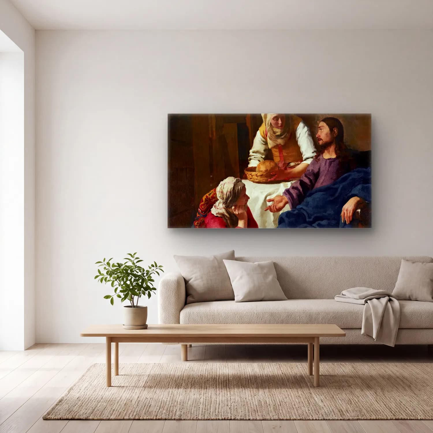 Johannes Vermeer – Christ in the House of Martha and Mary cam tablo — açık renk salonda