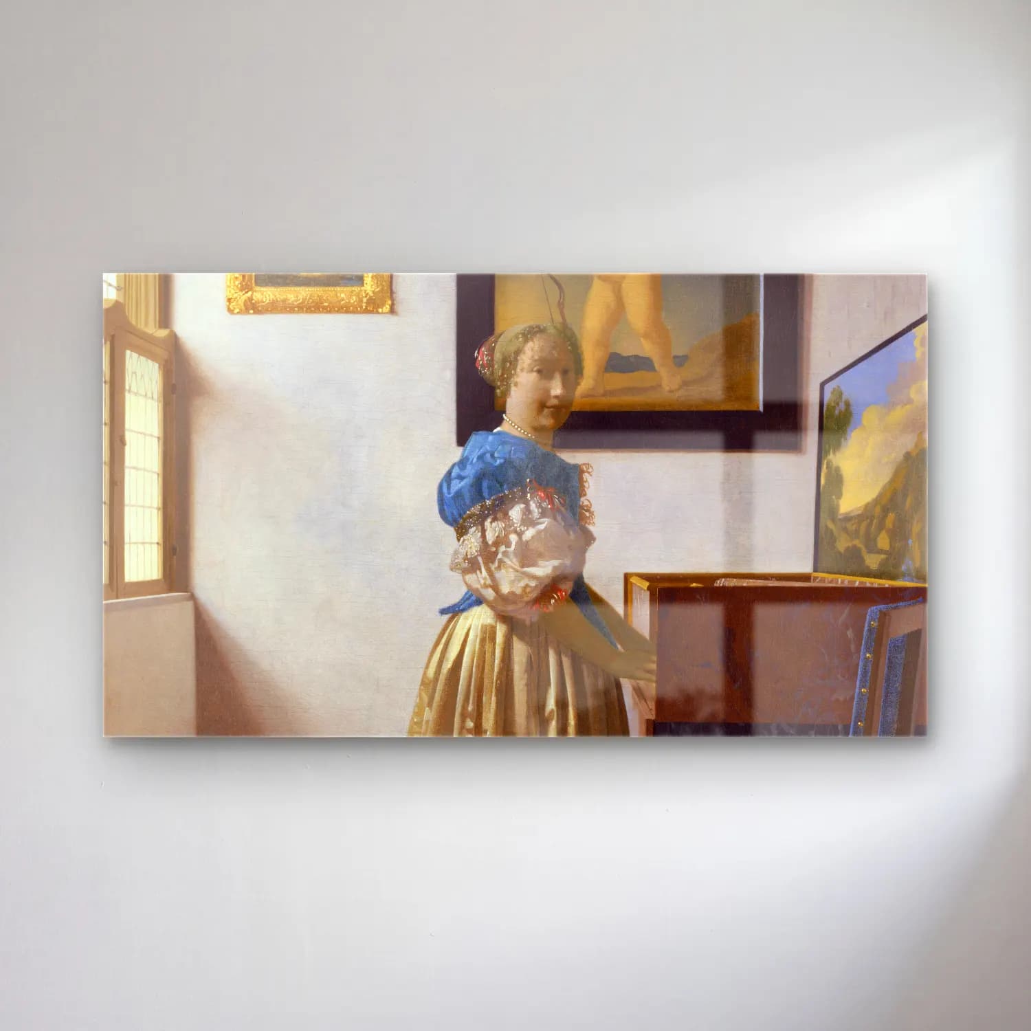 Johannes Vermeer – Diana and her Nymphs cam tablo — Johannes Vermeer – Diana and her Nymphs — yağlı boya elbiseli kadın