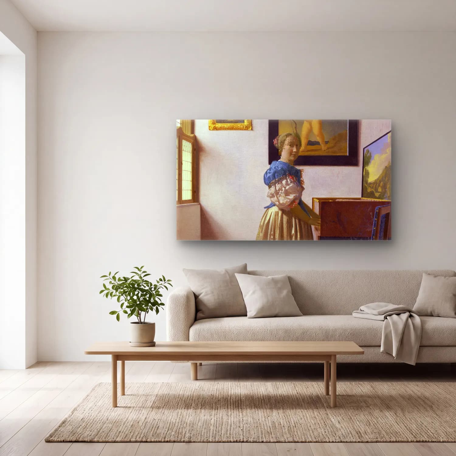 Johannes Vermeer – Diana and her Nymphs cam tablo — açık renk salonda