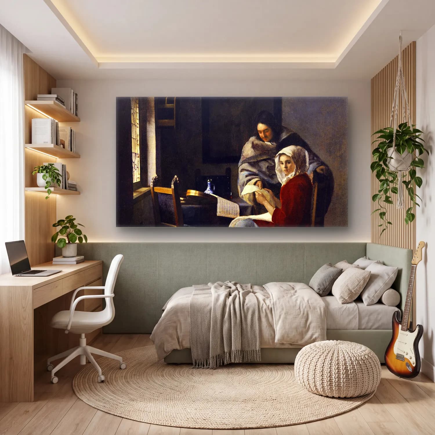 Johannes Vermeer – Girl Interrupted at Her Music cam tablo — genç odasında