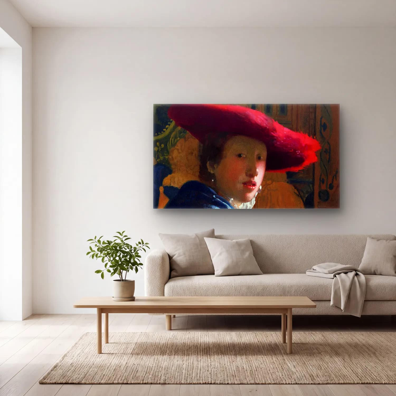 Johannes Vermeer – Girl with the Red Hat cam tablo — açık renk salonda