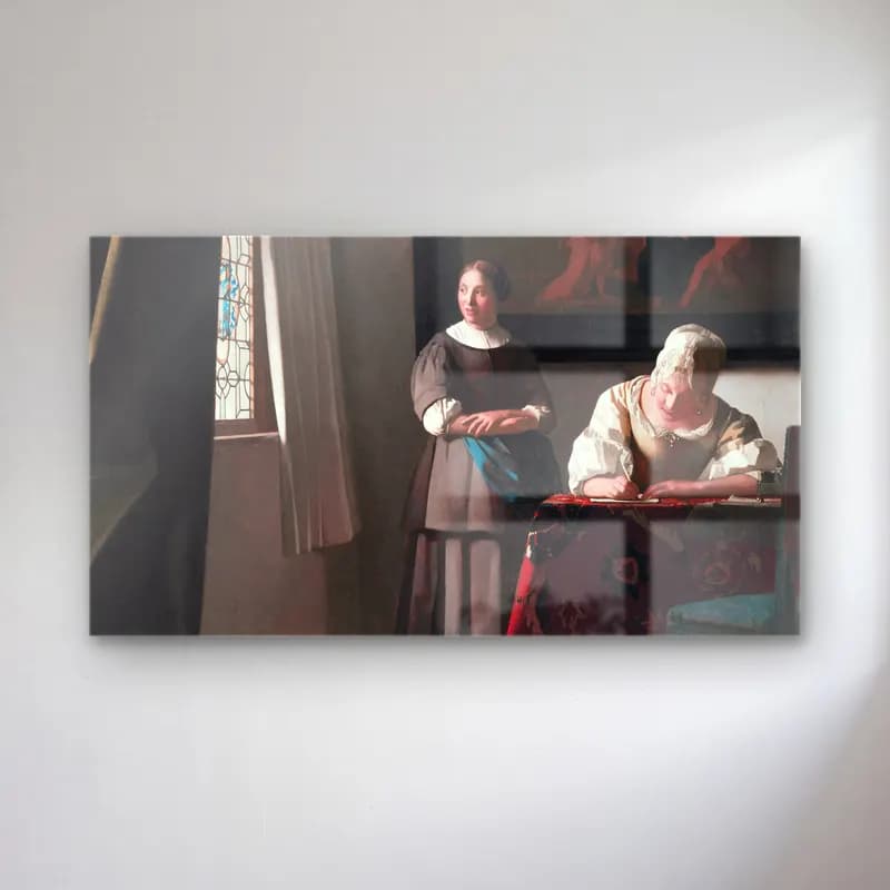 Johannes Vermeer – Lady Writing a Letter with her Maid cam tablo — Johannes Vermeer – Lady Writing a Letter with her Maid — yağlı boya kadın portresi
