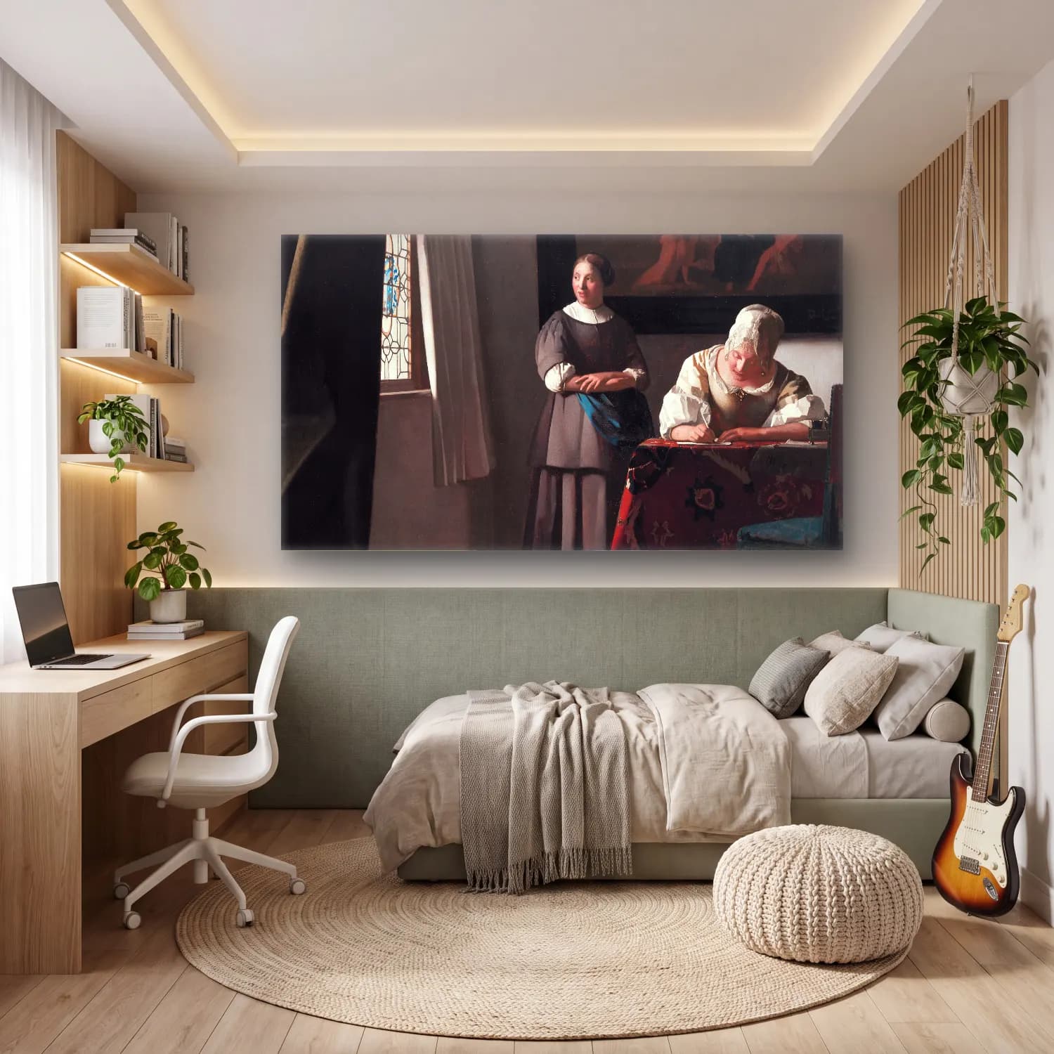 Johannes Vermeer – Lady Writing a Letter with her Maid cam tablo — genç odasında
