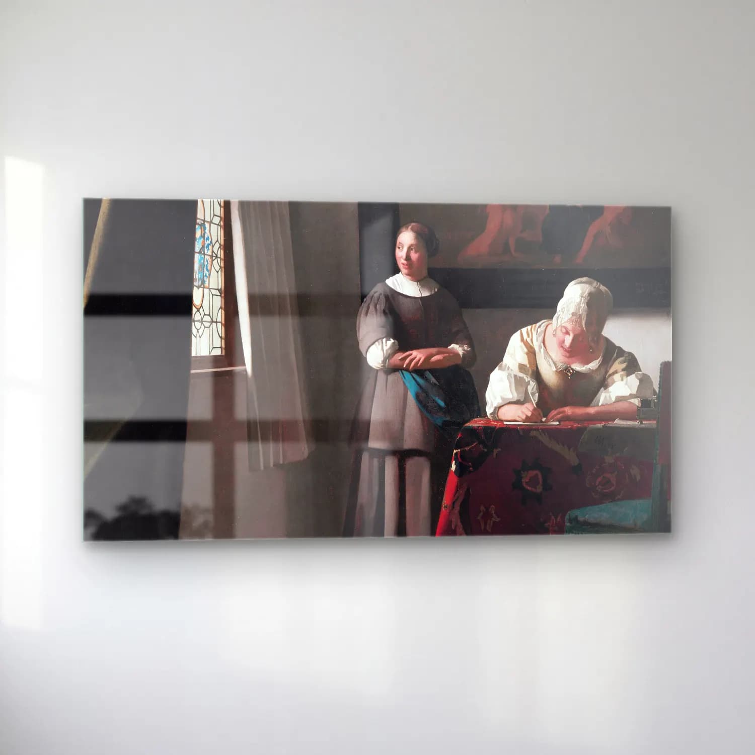 Johannes Vermeer – Lady Writing a Letter with her Maid cam tablo — sol açıdan görünüm