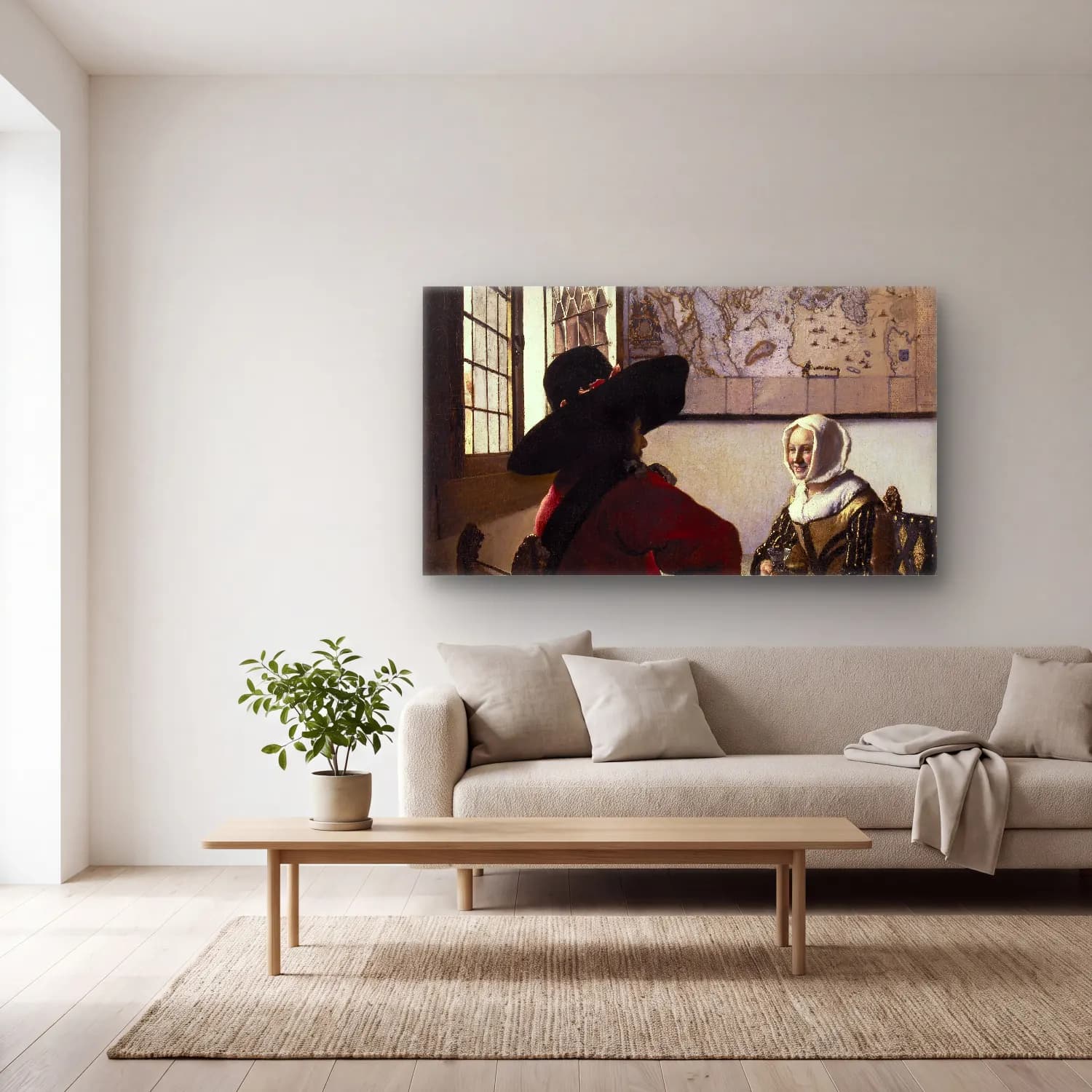 Johannes Vermeer – Officer and Laughing Girl cam tablo — açık renk salonda