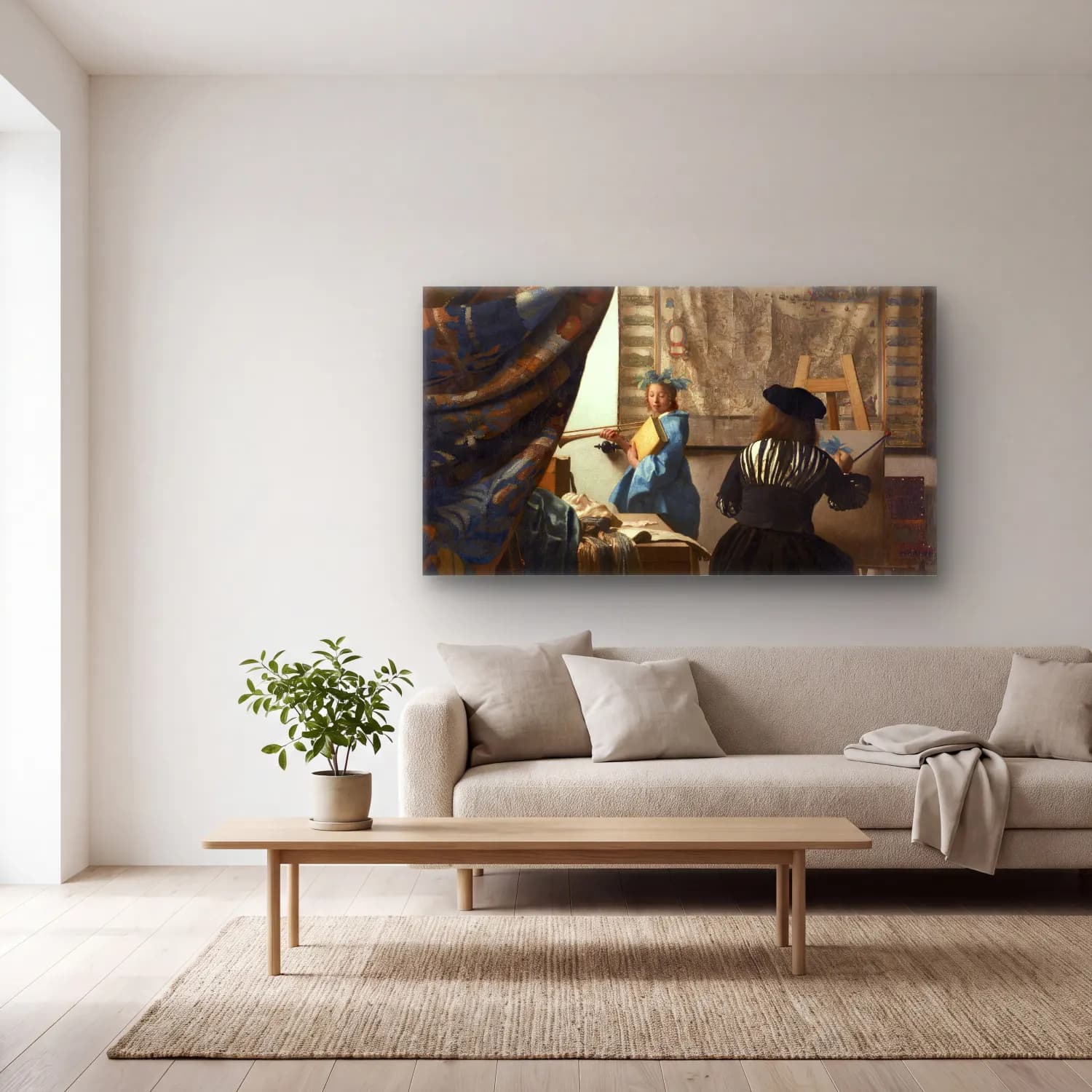 Johannes Vermeer – The Allegory of Painting cam tablo — açık renk salonda