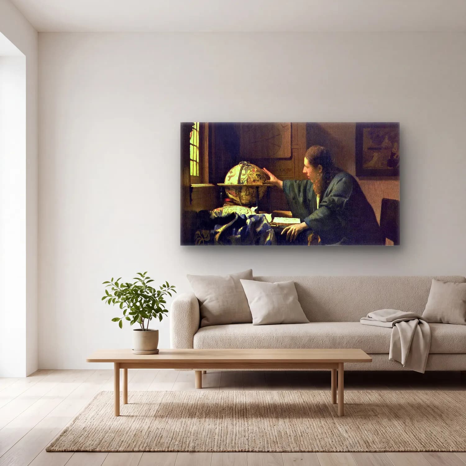 Johannes Vermeer – The Astronomer cam tablo — açık renk salonda