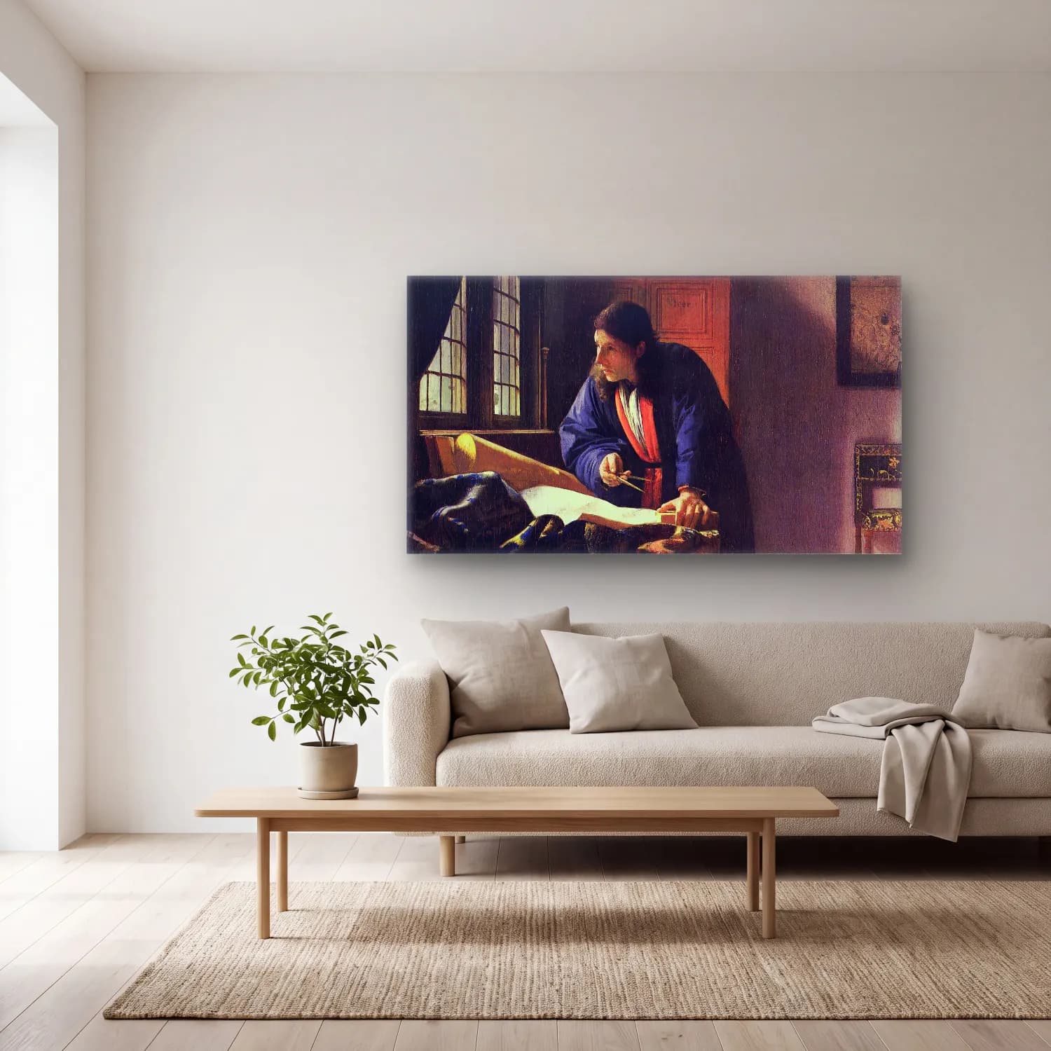 Johannes Vermeer – The Geographer cam tablo — açık renk salonda