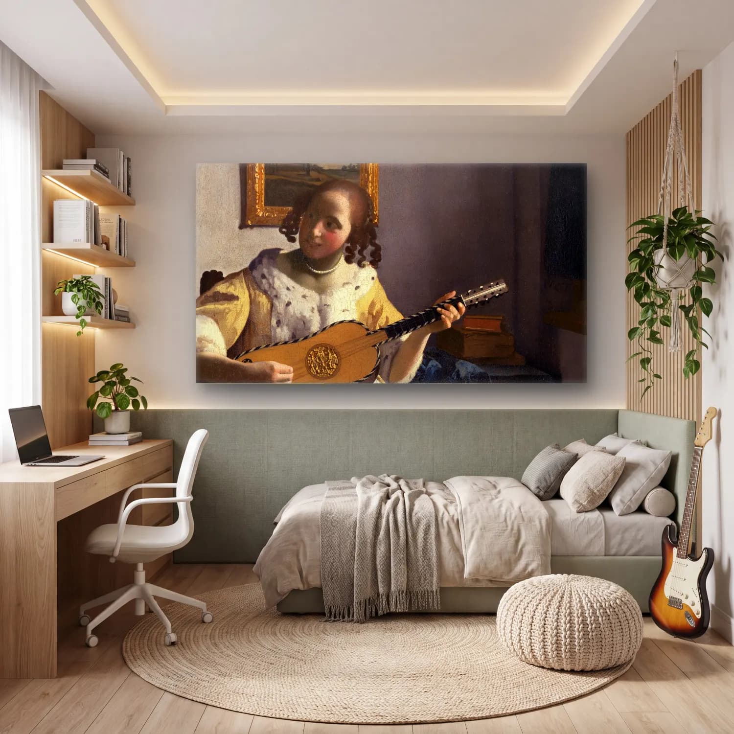 Johannes Vermeer – The Guitar Player cam tablo — genç odasında