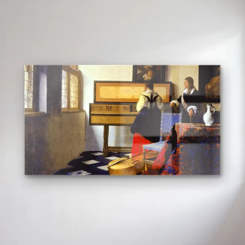 Johannes Vermeer – The Music Lesson cam tablo — Johannes Vermeer – The Music Lesson — empresyonist piyano