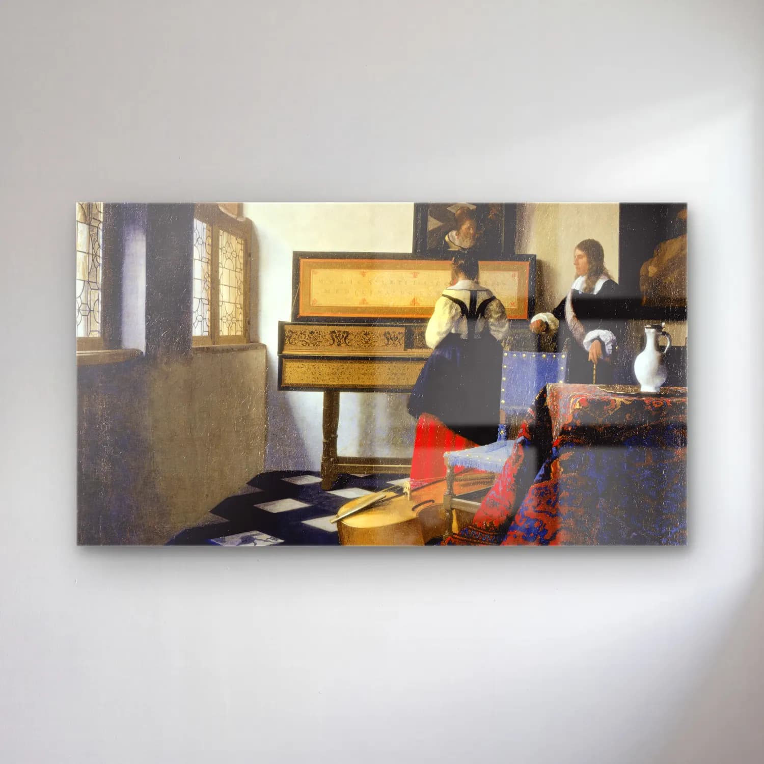 Johannes Vermeer – The Music Lesson cam tablo — Johannes Vermeer – The Music Lesson — empresyonist piyano