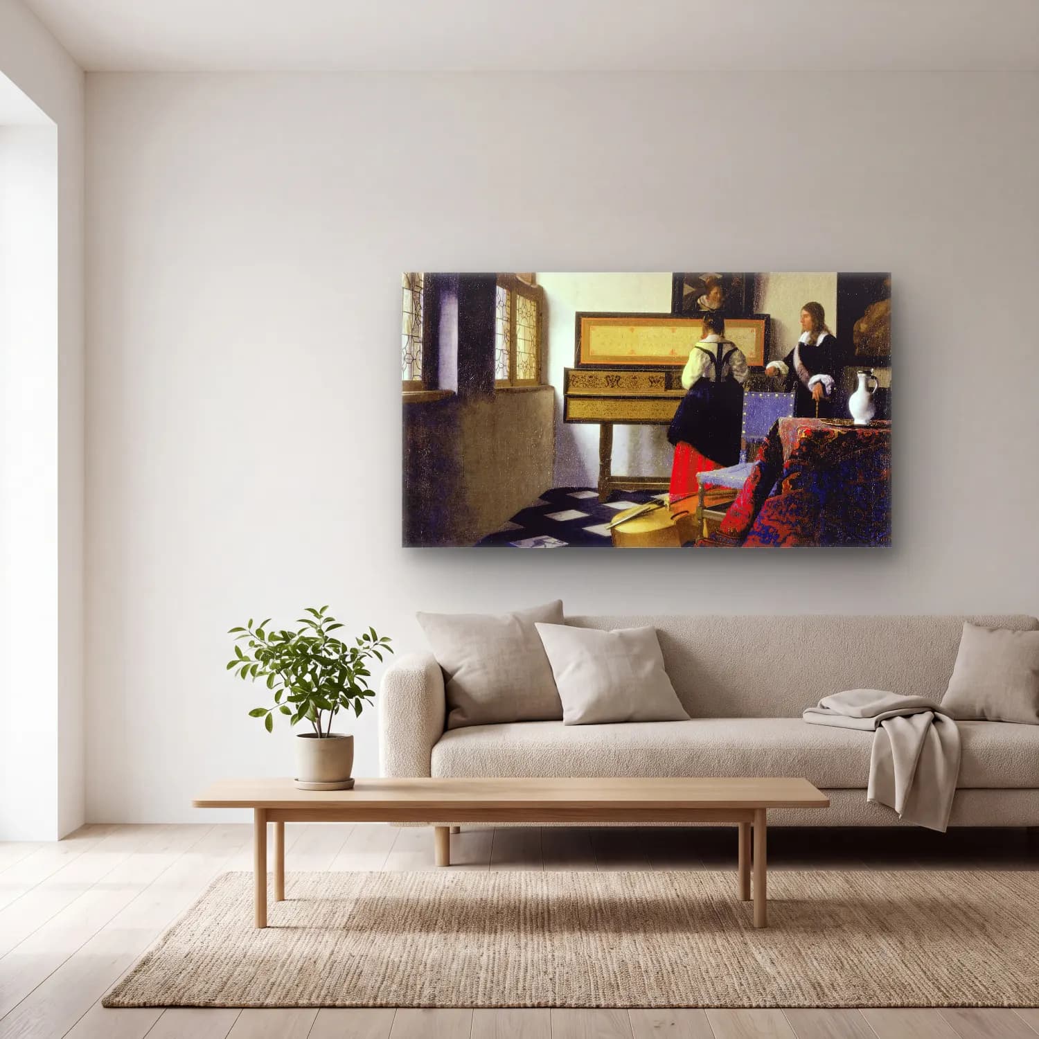 Johannes Vermeer – The Music Lesson cam tablo — açık renk salonda