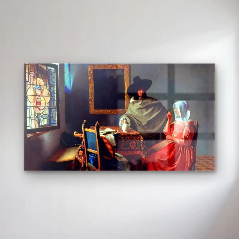 Johannes Vermeer – The Wine Glass cam tablo — Johannes Vermeer – The Wine Glass — yağlı boya şapkalı kadın