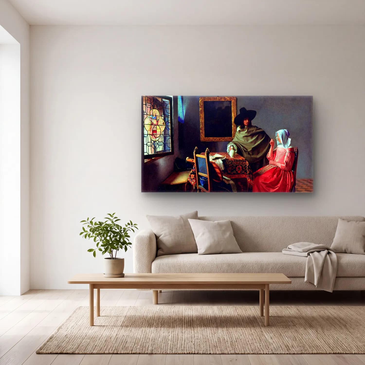 Johannes Vermeer – The Wine Glass cam tablo — açık renk salonda